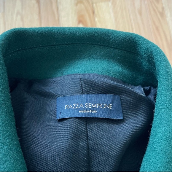 Piazza Sempione Green Wool Pointed Collar Pleated Back Long Coat EUC IT 48 US 12 - Picture 10 of 12